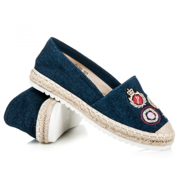 Luxusné modré espadrilky s výšivkou na špičke - CV-355D.BL (Veľkosť 39)
