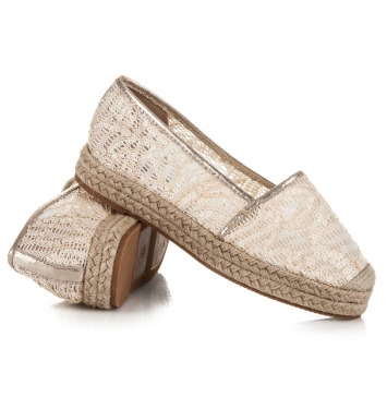 Béžové krajkové espadrilky s flitrami - 7137-14BE (Veľkosť 40)