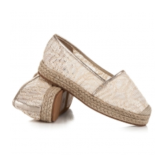Béžové krajkové espadrilky s flitrami - 7137-14BE (Veľkosť 40)