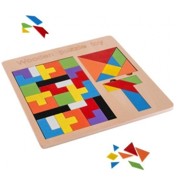 Drevená skladačka 3v1: Tetris  Tangram a T