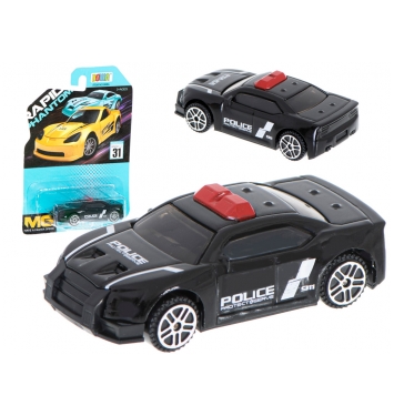 Kovový model policajného auta 7 cm čierny
